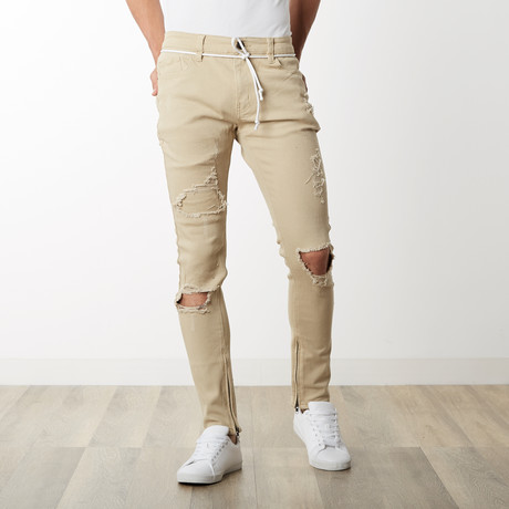 Distressed Ankle Zip Pants // Khaki (30WX32L)