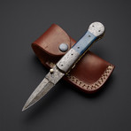 Blue Bone Stiletto Dagger Folding Knife