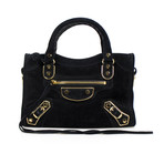 Suede Metallic Mini City AJ Satchel Bag // Black