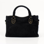 Suede Metallic Mini City AJ Satchel Bag // Black