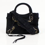 Suede Metallic Mini City AJ Satchel Bag // Black