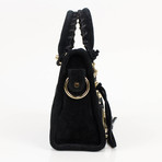 Suede Metallic Mini City AJ Satchel Bag // Black