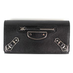 Metallic Money Zip Around Clutch Wallet // Black