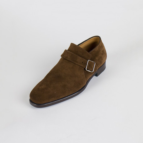 Suede Leather Monkstrap Shoes // Brown (US: 6.5)
