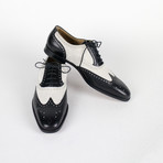 Leather & Suede Wingtip Oxfords // Black + White (US: 10.5)