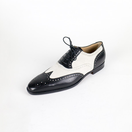 Leather & Suede Wingtip Oxfords // Black + White (US: 10.5)