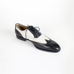 Leather & Suede Wingtip Oxfords // Black + White (US: 10.5)