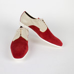 Suede Leather Oxfords // Red + Ivory (US: 11.5)