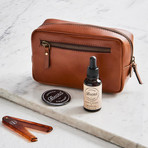 Leather Beard Grooming Bag + Deluxe Beard Grooming Products // Dark Tan