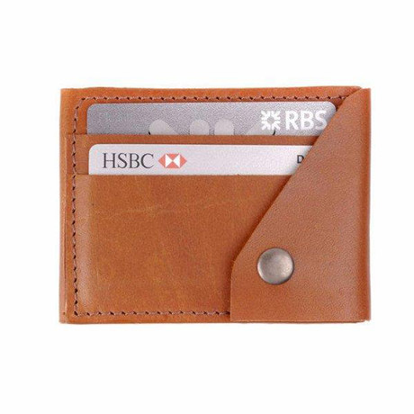 Leather Popper Credit Card Wallet // Tan