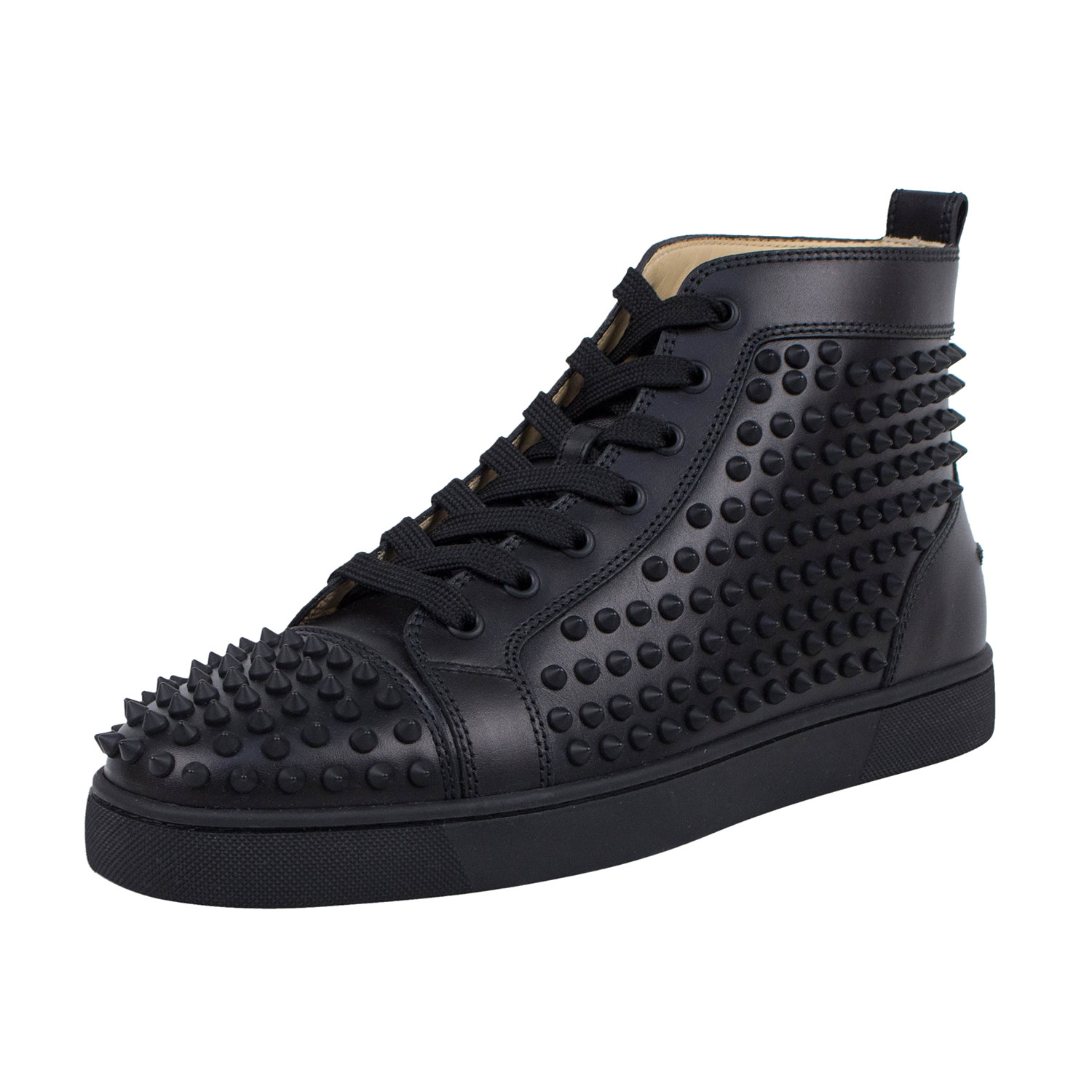 Yang Louis Leather Hi-Top Spike Sneakers // Black + Gold (US: 8.5 ...