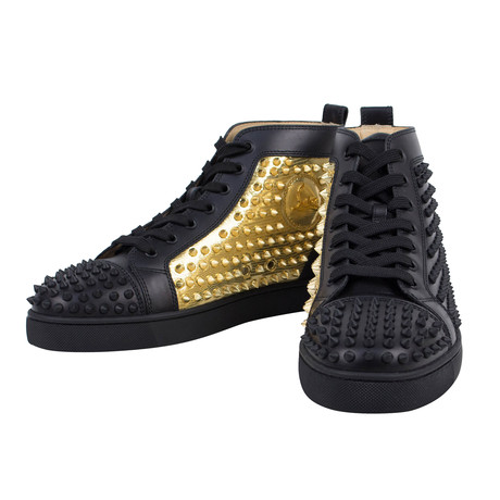 Yang Louis Leather Hi-Top Spike Sneakers // Black + Gold (US: 8.5)