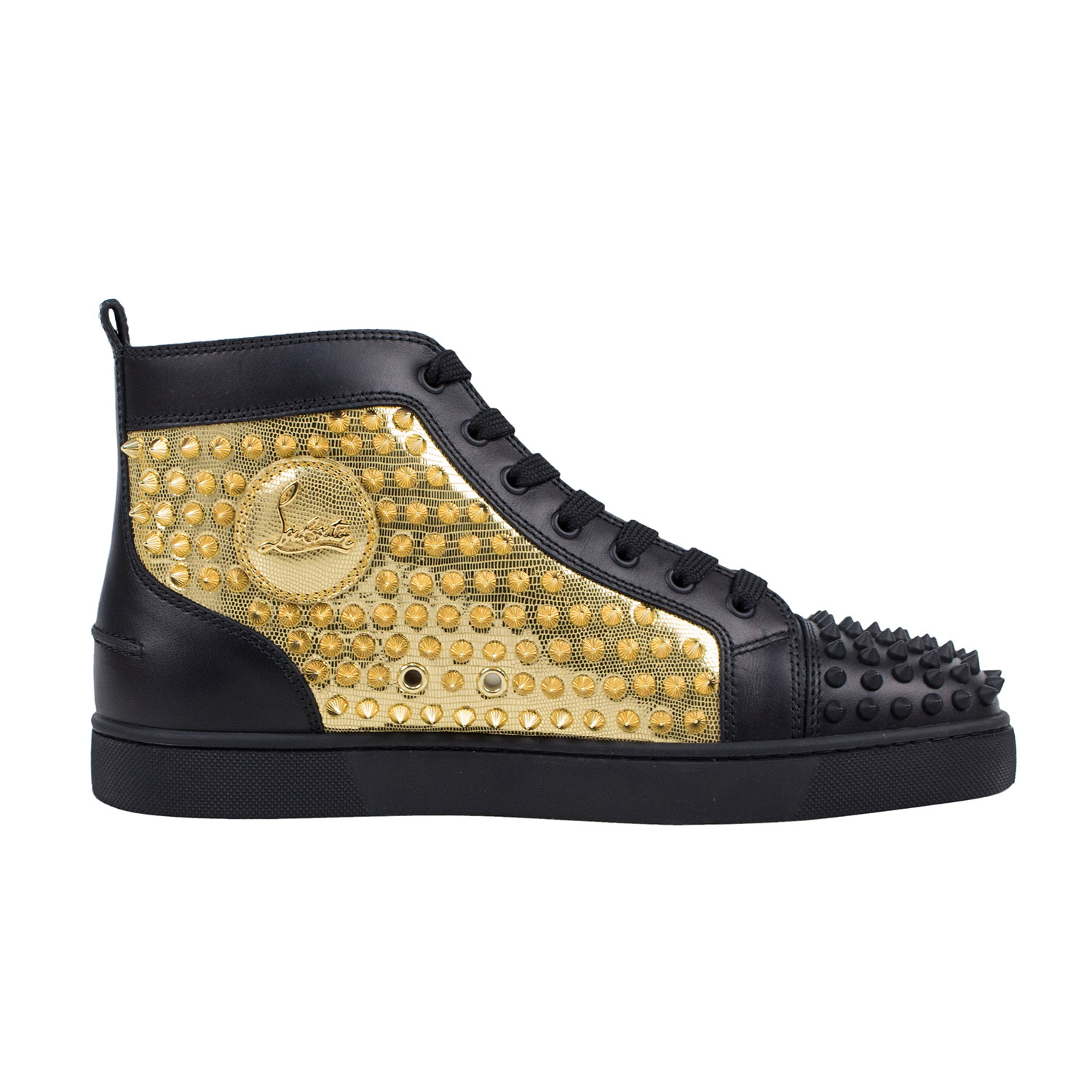 Yang Louis Leather Hi-Top Spike Sneakers // Black + Gold (US: 8.5 ...