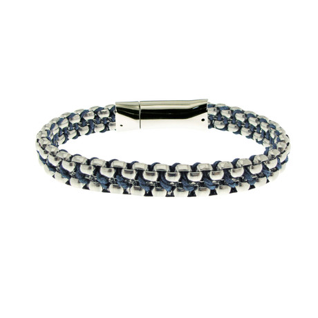 White Double Chain + Blue String Bracelet (S)