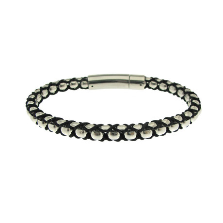 White Single Chain + Black String Bracelet (S)