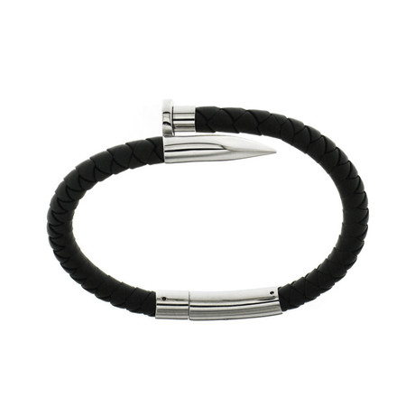 Black Rubber + White Stainless Steel Bracelet (S)