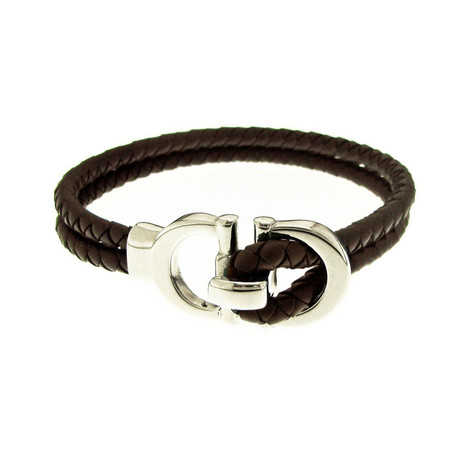 Brown Rubber + White Stainless Steel Bracelet (S)
