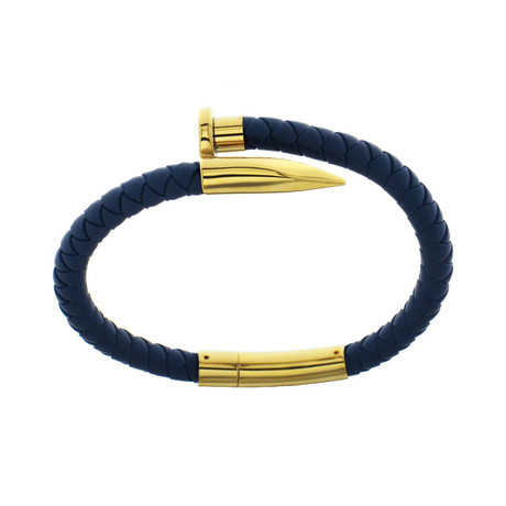 Yellow Stainless Steel + Blue Rubber Bracelet (S)