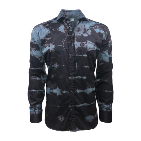Semi Fitted Hand-Dyed Button Down Shirt // Black + Teal (S)
