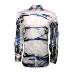Semi Fitted Hand-Dyed Button Down Shirt // Tiger Black + Blue (2XL)