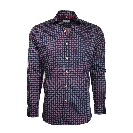 Geometric Button-Up // Navy (S)