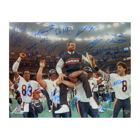 1985 Chicago Bears Team Signed Super Bowl XX Ditka Carried Off Field // 16x20 Photo (30 Sigs)