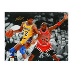 Magic Johnson Signed Los Angeles Lakers Spotlight Action 16x20 Photo w/Michael Jordan