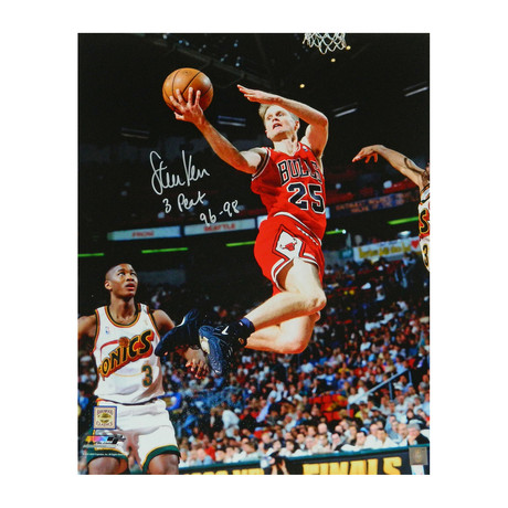 Steve Kerr Signed Chicago Bulls Lay Up Action 16x20 Photo w/3 Peat 96-98