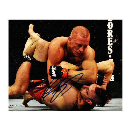 Georges St. Pierre Signed UFC MMA Fighting On Ground Action 8x10 Photo