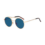 Metal Round Sunglasses // Gold Frame + Blue Lenses