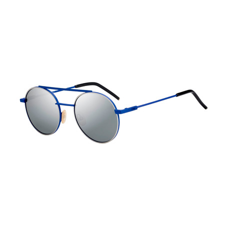 Metal Round Sunglasses // Blue Frame + Black Mirror Lenses