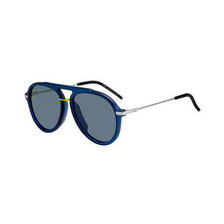 Bold Aviator Sunglasses // Blue Frame + Gray Blue Lenses