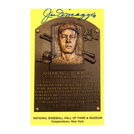Joe DiMaggio Signed MLB Hall of Fame Plaque Postcard