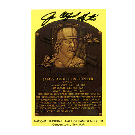 Jim "Catfish" Hunter Signed Hall of Fame Plaque Postcard