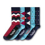 Socks // Teal + Red + White + Blue // Set of 5