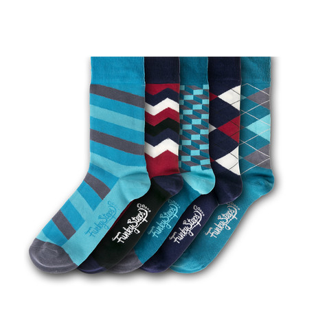 Socks // Teal + Red + Black + White // Set of 5