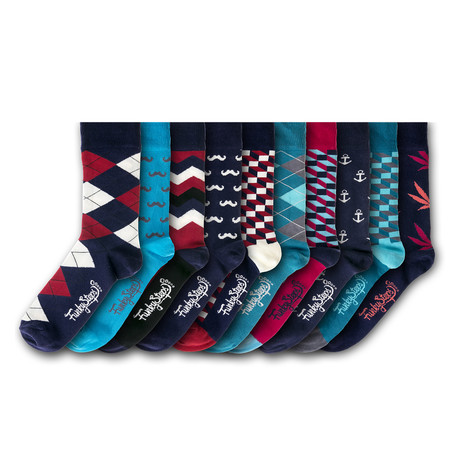 Socks // Black + Red + Teal // Set of 10