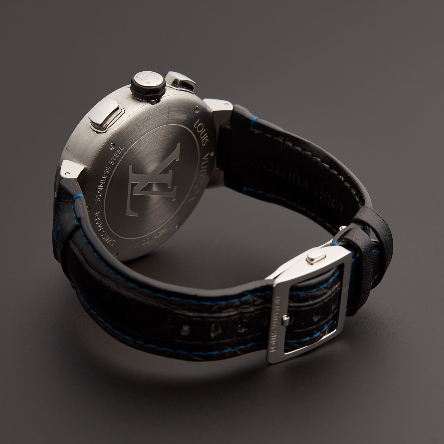 Louis Vuitton Tambour Chronograph Q102V Automatic Blue Black Dial