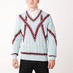 Knit V-Neck Sweater // Aqua + Brioni Red (Euro: 48)