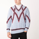 Knit V-Neck Sweater // Bluette + Brioni Red (Euro: 52)