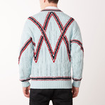 Knit V-Neck Sweater // Aqua + Brioni Red (Euro: 46)