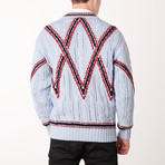 Knit V-Neck Sweater // Bluette + Brioni Red (Euro: 46)