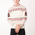 Knit Crewneck Sweater // Ivory + Red + Green (Euro: 46)