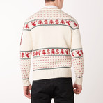 Knit Crewneck Sweater // Ivory + Red + Green (Euro: 48)