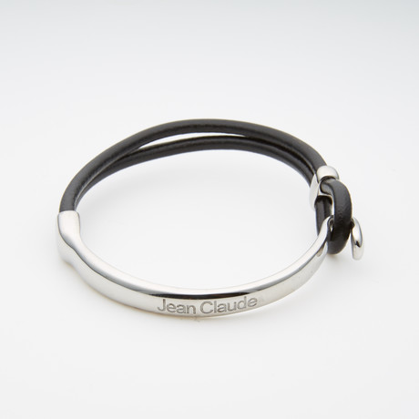 Jean Claude Jewelry // Leather + Stainless Steel Hook Bracelet // Black + Silver