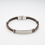 Dell Arte // Braided Leather + Stainless Steel Bracelet // Brown + Silver