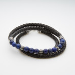 Black Wrap Leather Bracelet // Natural Lapis