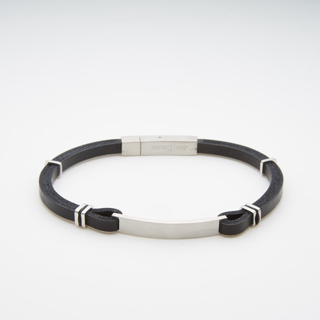 Dell Arte // Leather Bracelet + Stainless Steel Closure // Silver + Blue