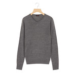 Wool V-Neck Pullover // Medium Gray (L)