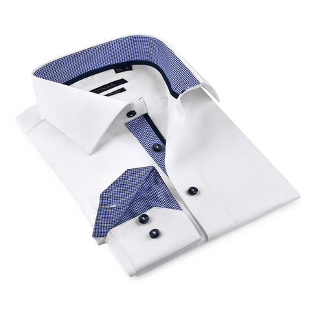 Button-Up Shirt // White + Dark Blue (S)